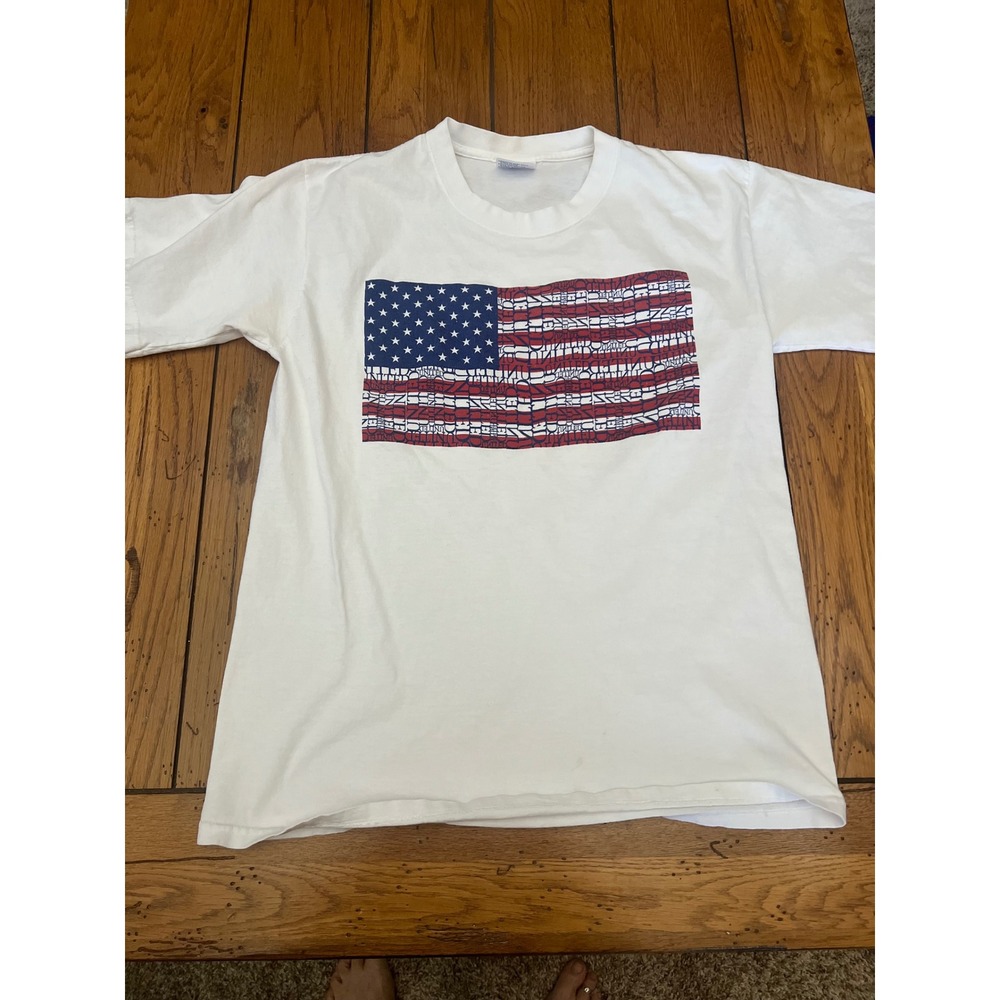 Vintage‎ All Sport Events USA Flag United Graphic T-Shirt White Large Preshrunk